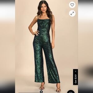 Lulu's Green Iridescent Sequin Wide-Leg Jumpsuit Size S